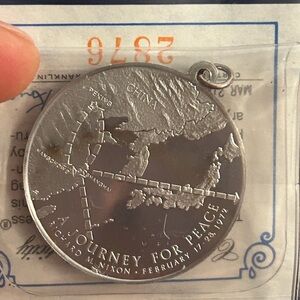 New — Franklin Mint Sterling Silver Eyewitness commemorative pendant